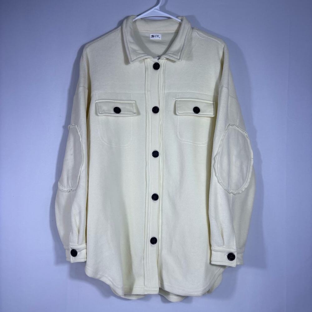ZYIA Active Cream Shirt Jacket with Black Accents & Elbow Pads Size Small T5